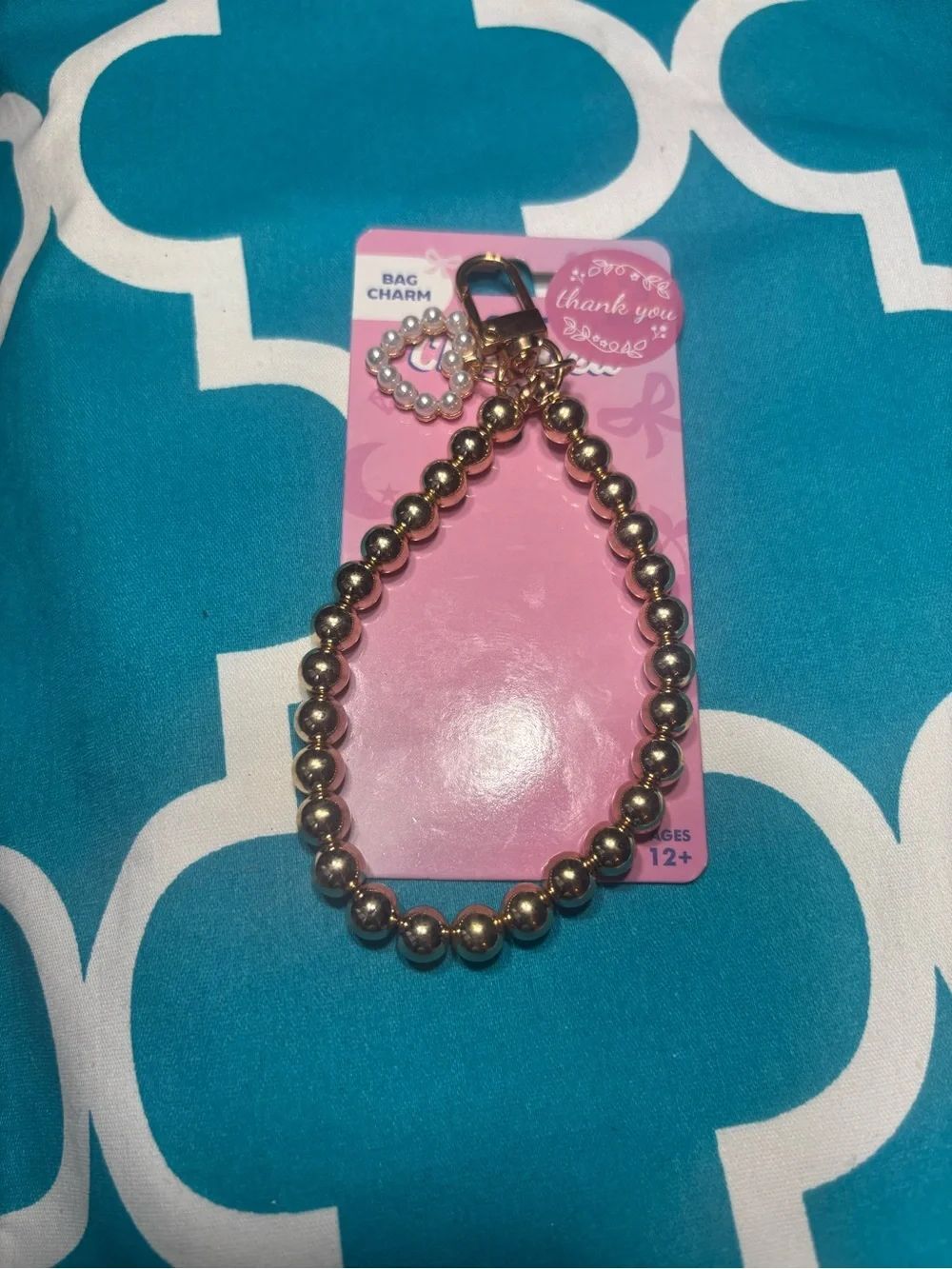 New Heart Gold Beaded Wristlet Key & Bag Charm